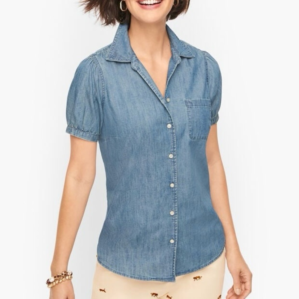 Talbots Light Denim Short-Sleeve Button-Down Shirt